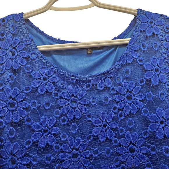 Tiana B. Vibrant Blue Lace & Embroidery Pullover Swing Lined Dress Size XL - Picture 4 of 10